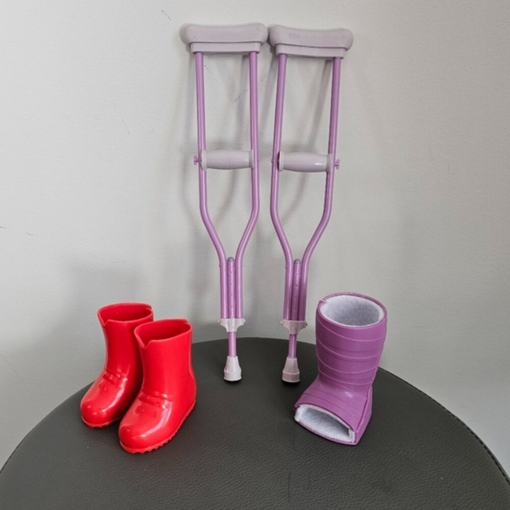 American Girl Purple Crutches Cast and Red Boots Set